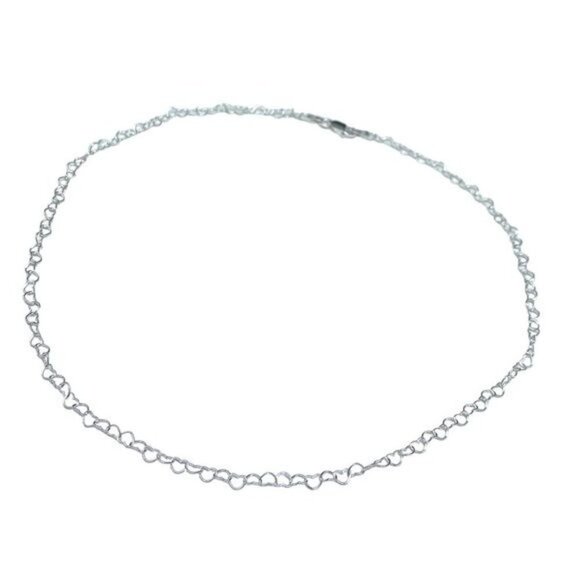 24” Sterling Silver Heart Chain Link Necklace Solid 925 Italy Italian Hearts - Picture 4 of 7